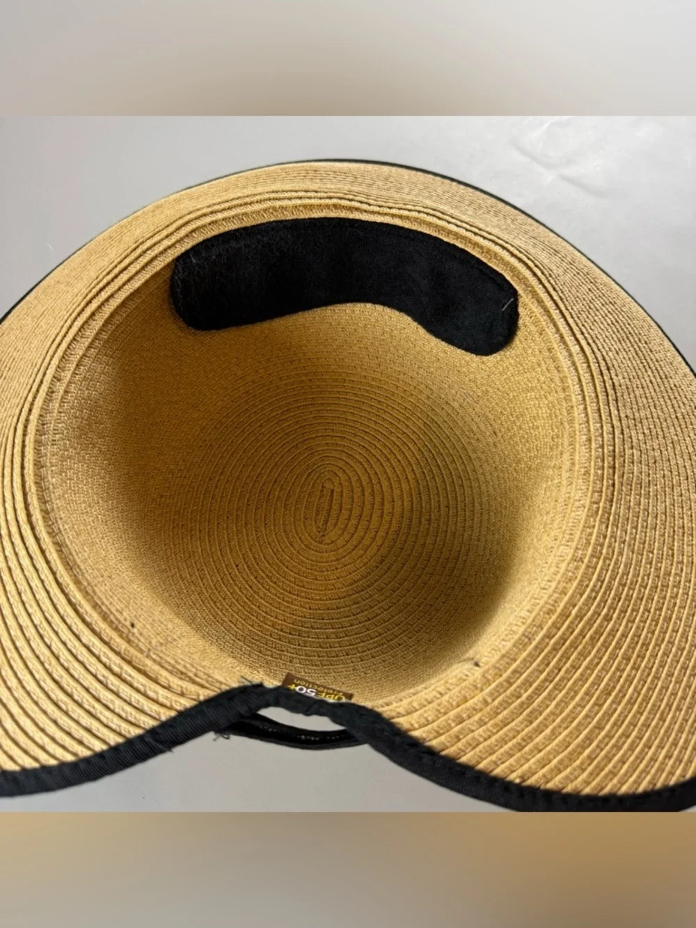 Sun N Sand Straw Wide Brim Hat Tan Black Trim UPF 50+ Adjustable